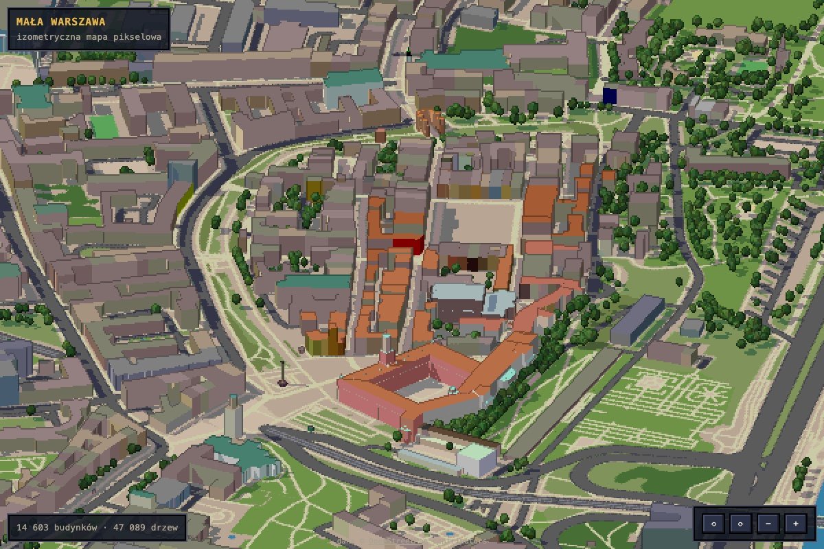 First version of the map: Warsaw Old Town as flat-roofed pixel blocks