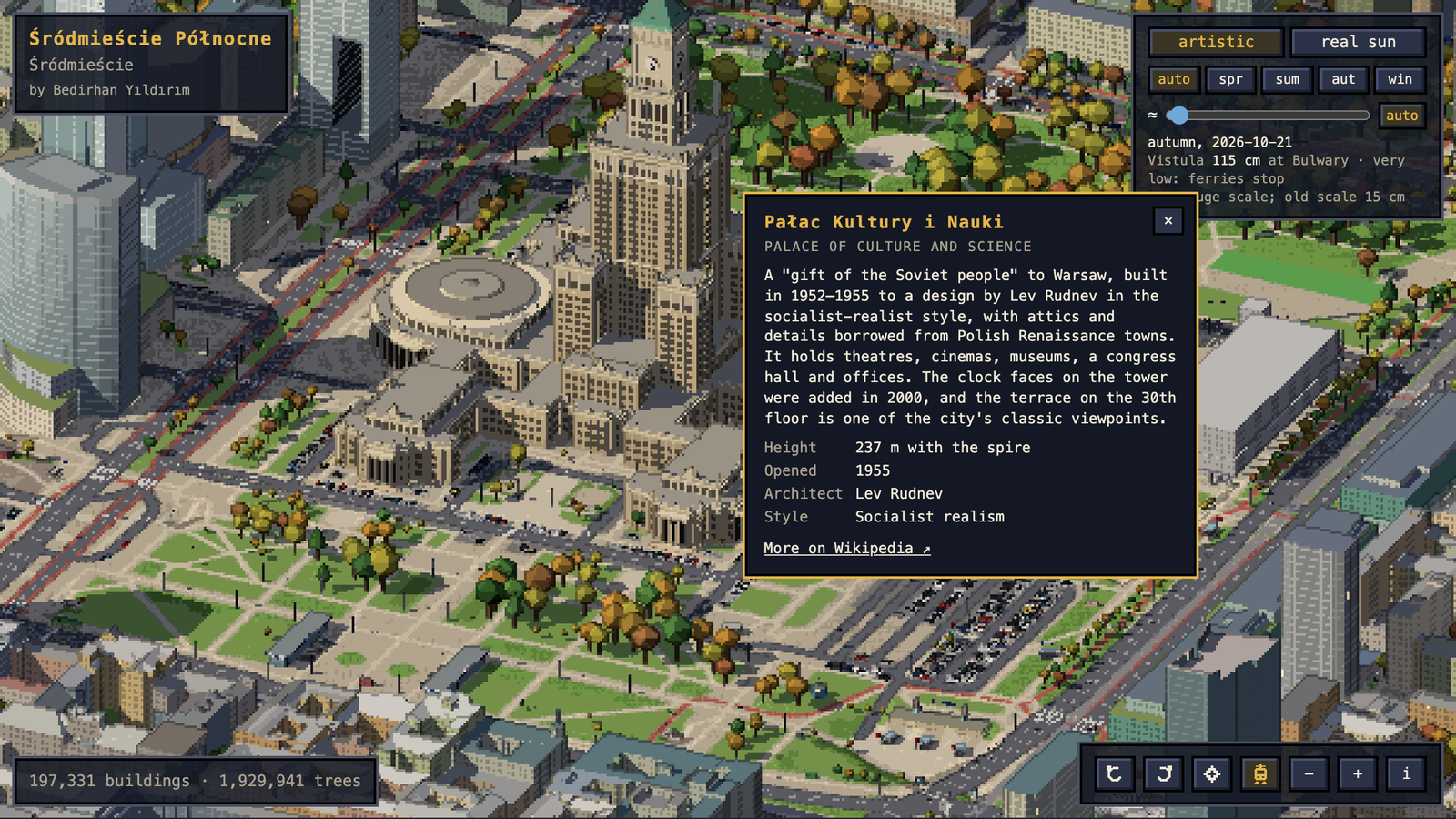 Info card for the Palace of Culture and Science on the map