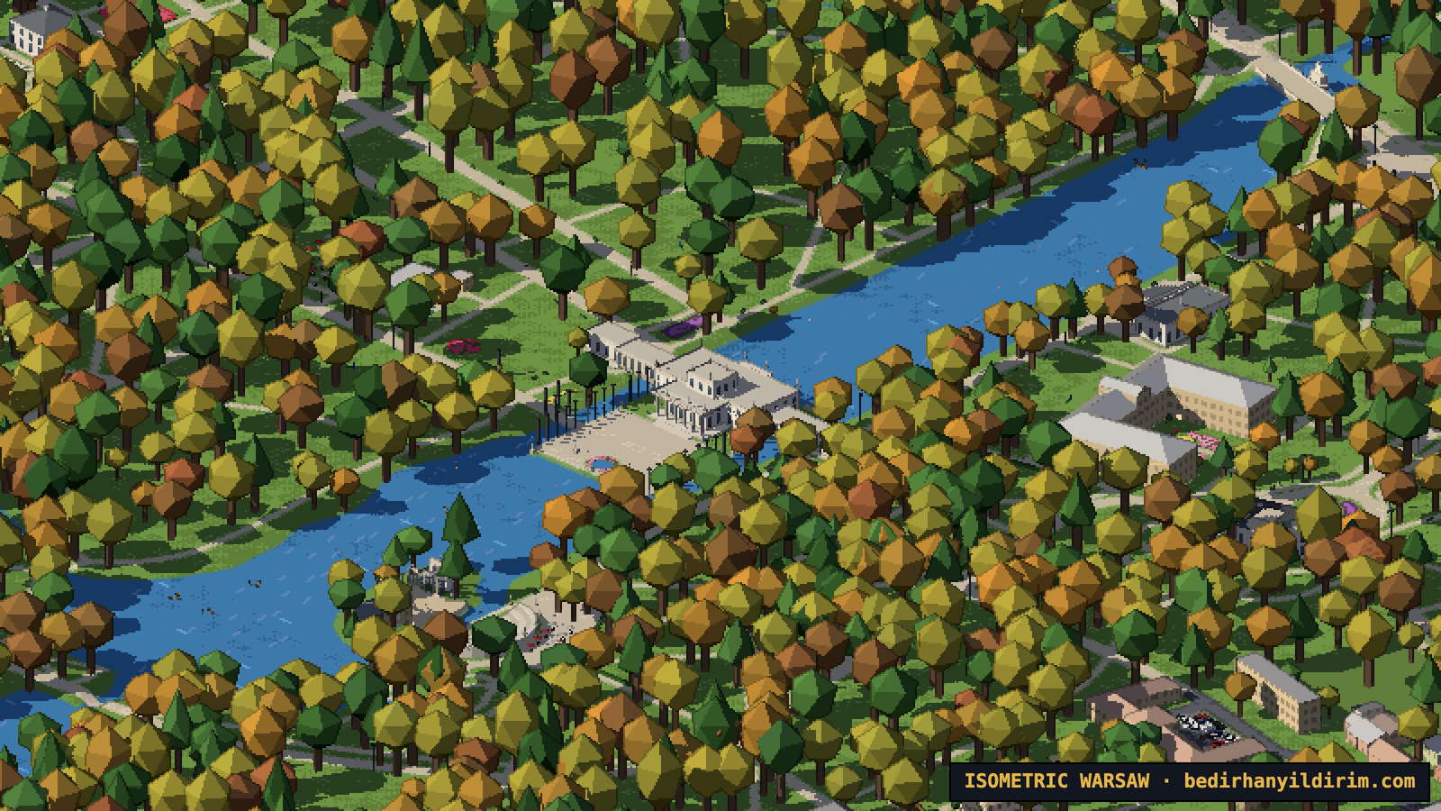 Palace on the Isle in Łazienki Park with the lake around it