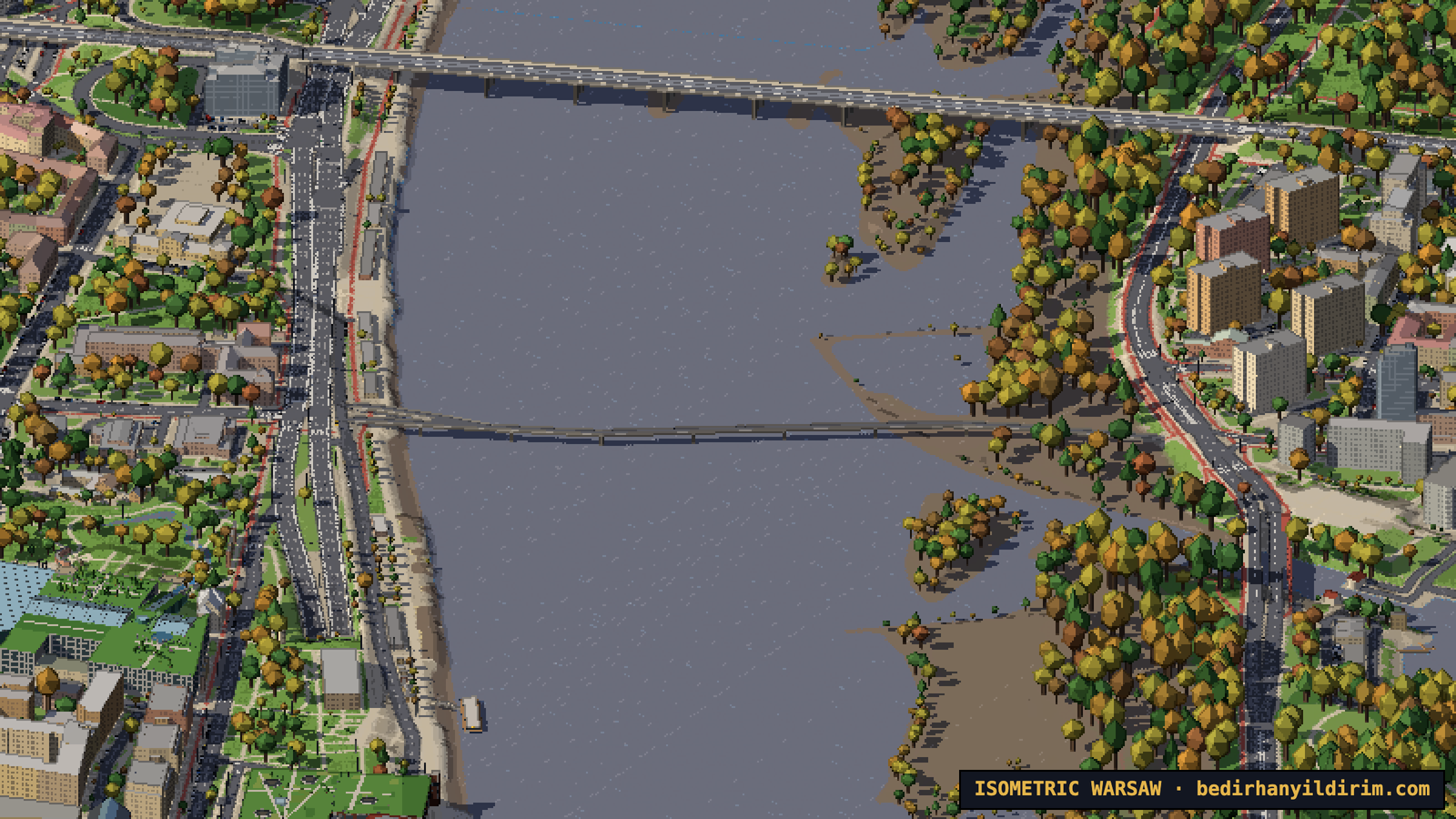 The Vistula at high water, with beaches and islet woods under brown water