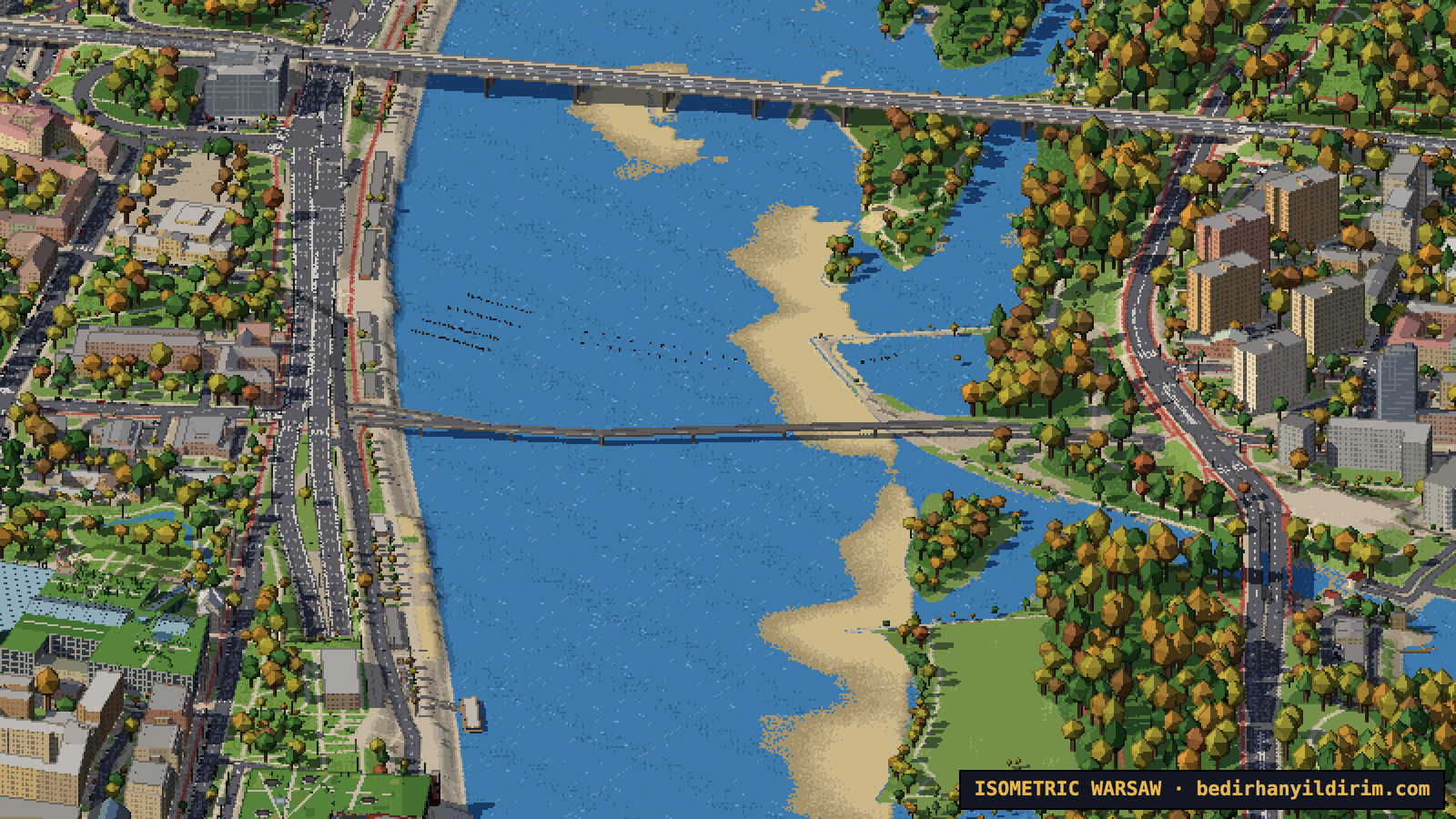 The Vistula at low water with wide sandbars on the Praga side