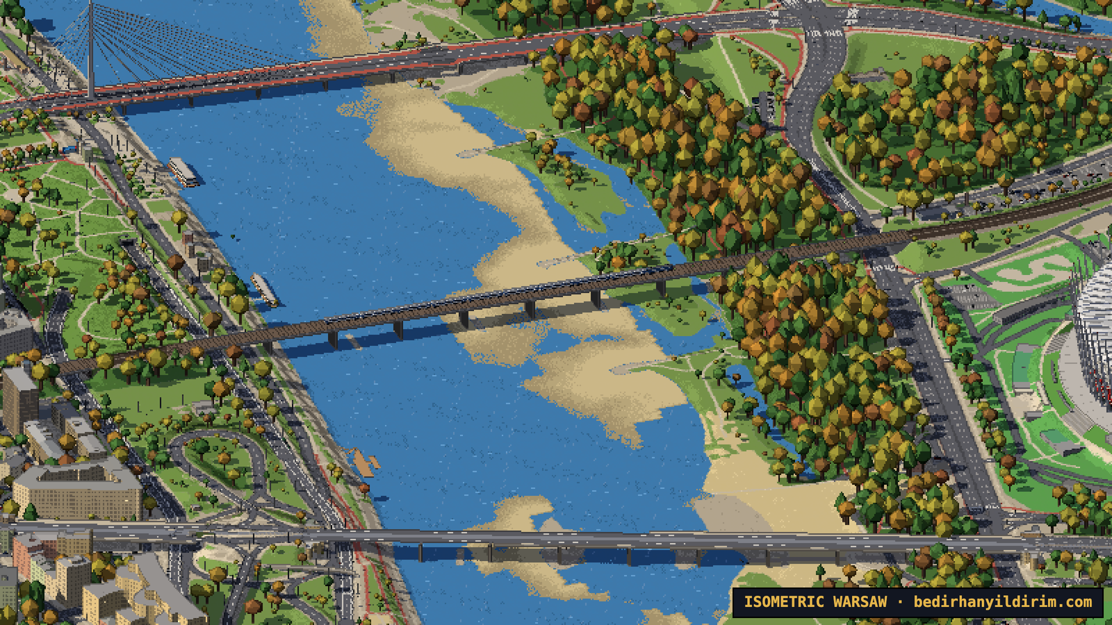 Trains on the cross-city railway bridge over the Vistula