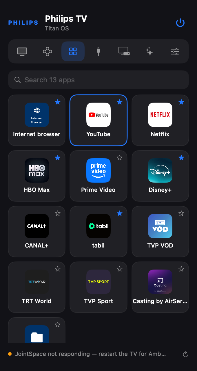 Titan OS app launcher in the Mac remote with Disney+, HBO Max, Netflix and YouTube